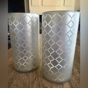 Valerie Parr Hill Silver Patterned Hurricanes with Fairy Lights